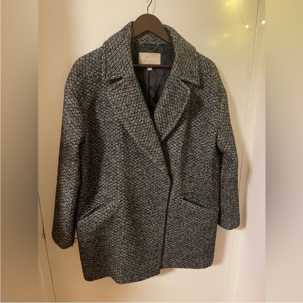 Banana Republic Black & White Patterned Wool Blend Coat